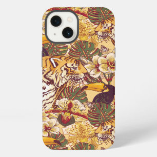 Tropical Floral Pattern With Tiger iPhone 13 Case