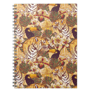 Tropical Floral Pattern With Tiger Notebook