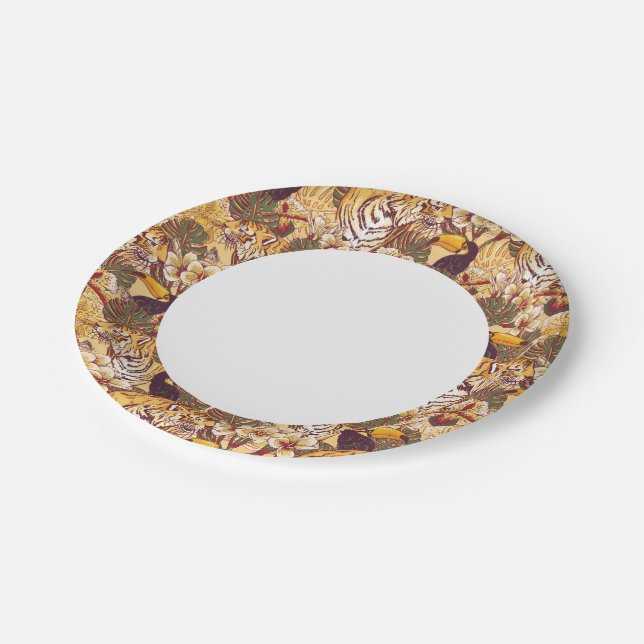 Tropical Floral Pattern With Tiger Paper Plate (Angled)
