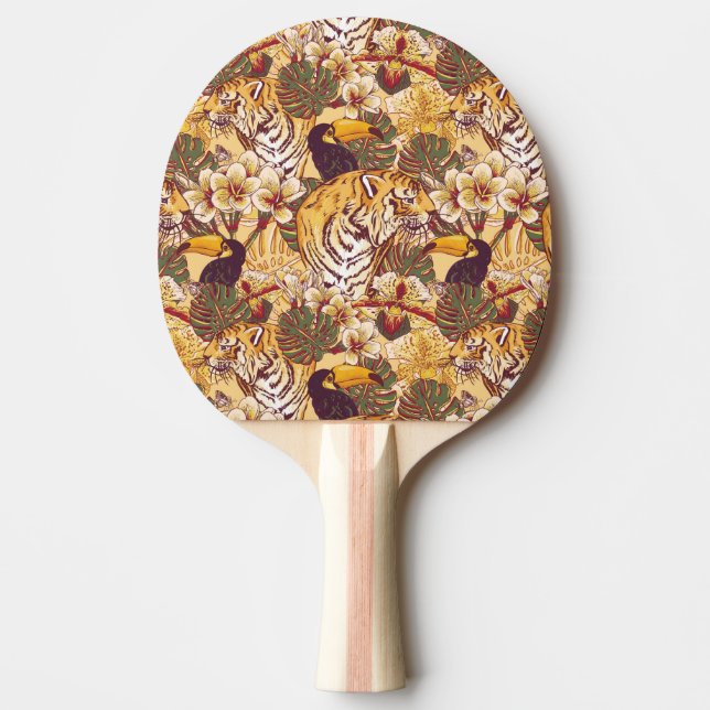 Tropical Floral Pattern With Tiger Ping Pong Paddle (Front)