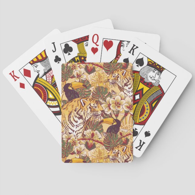 Tropical Floral Pattern With Tiger Playing Cards (Back)