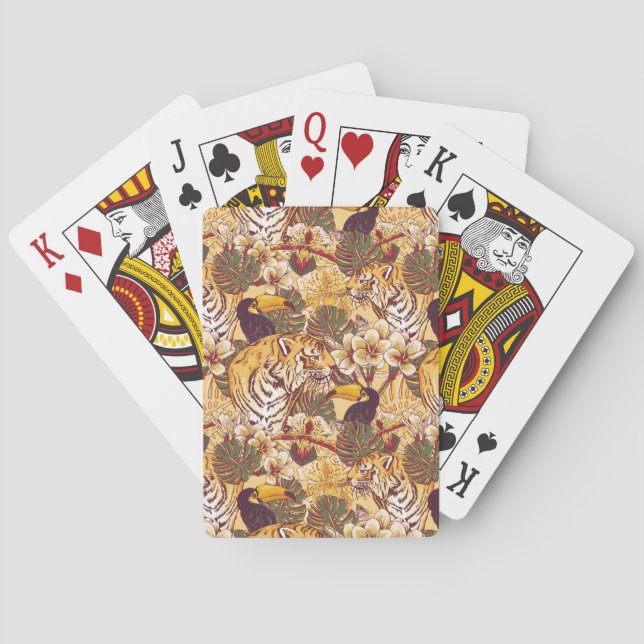 Tropical Floral Pattern With Tiger Playing Cards (Back)