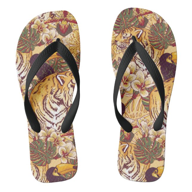 Tropical Floral Pattern With Tiger Thongs (Footbed)