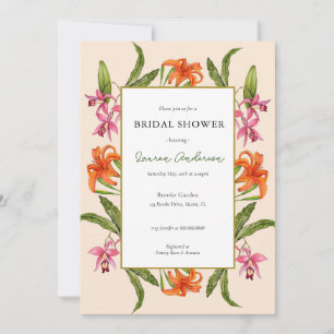  Tropical Floral Peach and white Bridal shower  Invitation