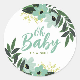 Tropical Floral Personalised Baby Shower Classic Round Sticker