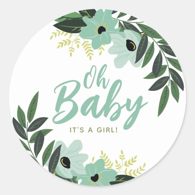 Tropical Floral Personalised Baby Shower Classic Round Sticker (Front)