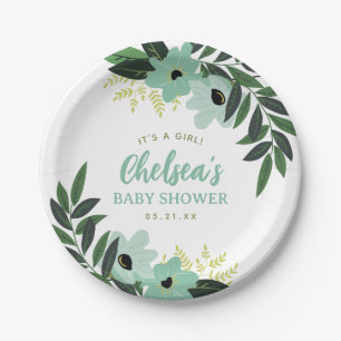 Tropical Floral Personalised Baby Shower Paper Plate