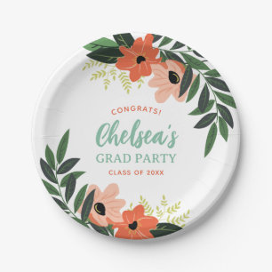 Tropical Floral Personalised Grad Party Paper Plate