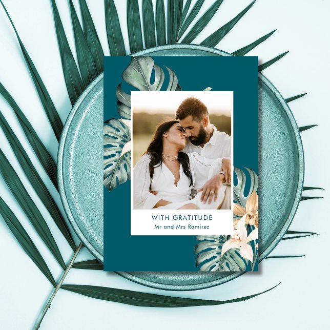 Tropical Floral Photo Wedding Thank You  (Tropical Floral Photo Wedding Thank You)