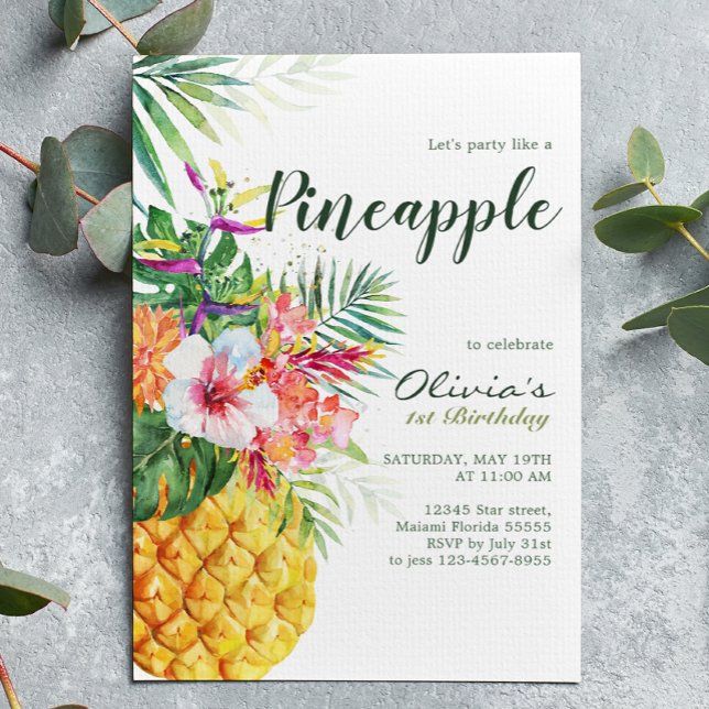 Tropical Floral Pineapple Birthday Invitation (Creator Uploaded)