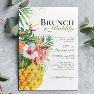 Tropical Floral Pineapple Brunch & Bubbly  Invitation