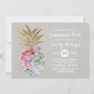 Tropical Floral Pineapple Engagement Party Invitation