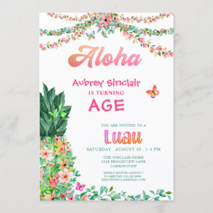 Tropical Floral Pineapple Luau ANY AGE Birthday Invitation