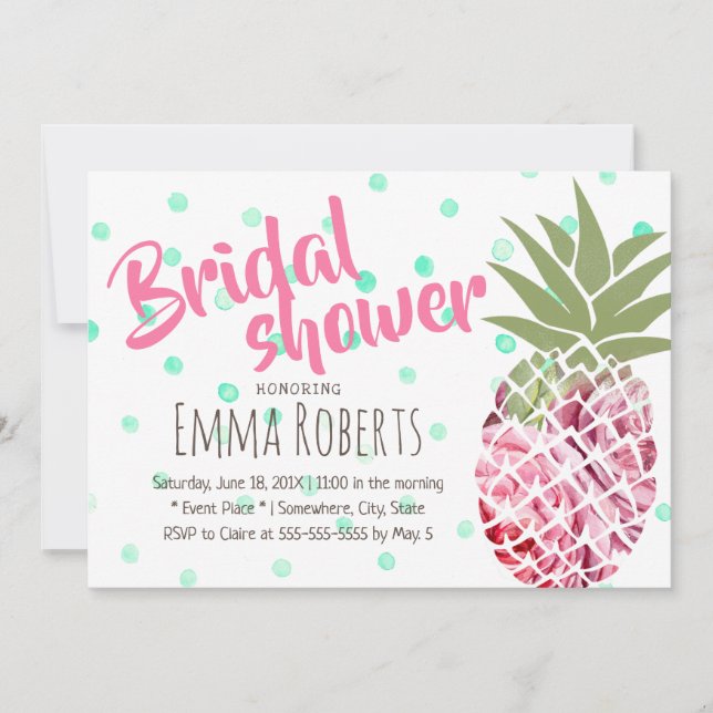 Tropical Floral Pineapple Polka Dots Bridal Shower Invitation (Front)