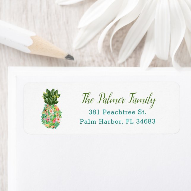 Tropical Floral Pineapple Return Address Return Address Label (Insitu)