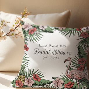 Tropical Floral Pink Flamingo Bridal Shower Cushion