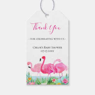 Tropical Floral Pink Flamingos Thank You Gift Tags