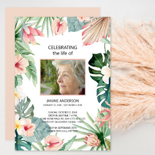 Tropical floral pink Life celebration photo Invitation