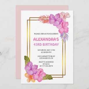 Tropical Floral Pink Luxury 43rd birthday Invitation