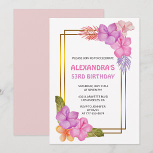 Tropical Floral Pink Luxury 53rd birthday Invitation