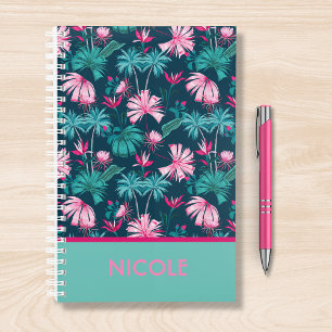 Tropical Floral Pink Teal Personalised Name Planner