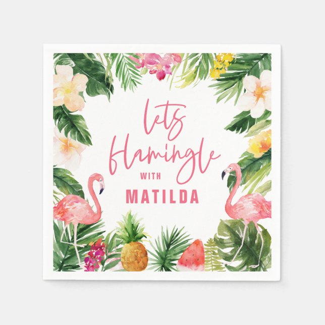 tropical floral pink yellow flamingo stylish napkin (Front)