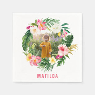 tropical floral pink yellow flamingo stylish napkin