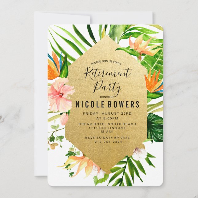 Tropical Floral Retirement Party Invitation (Front)