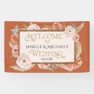 Tropical Floral Rose Gold Burnt Orange Pampas Palm Banner