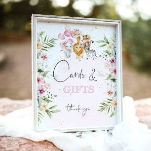 Tropical floral safari animals Cards and Gifts Poster