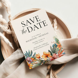 Tropical Floral Save the Date Invitation