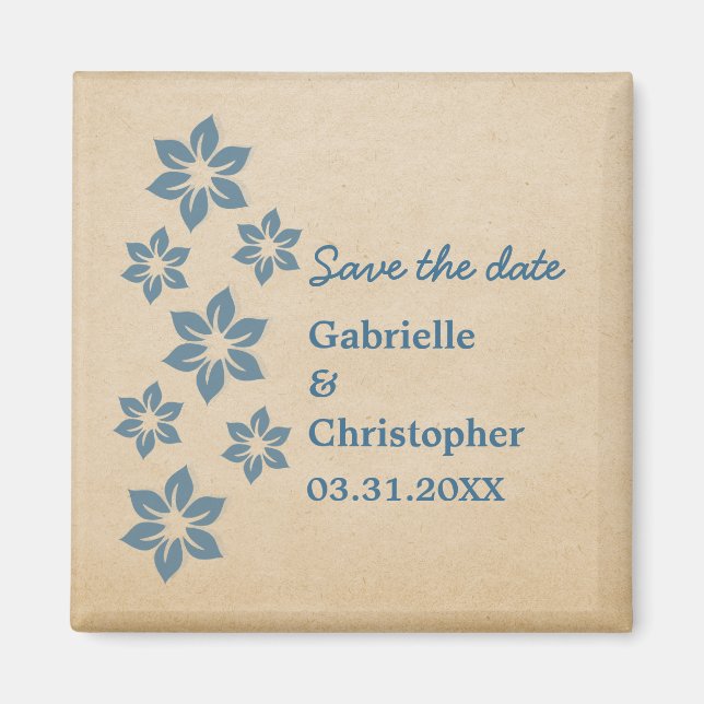 Tropical Floral Save the Date Magnet, Blue Magnet (Front)
