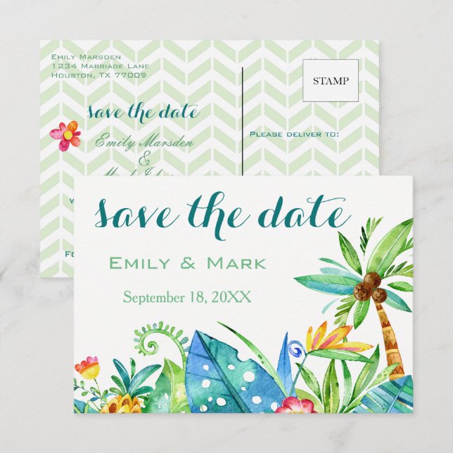 Tropical Floral Save The Date Postcard (Front/Back)