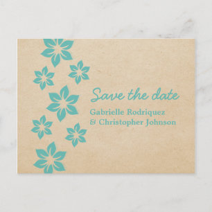 Tropical Floral Save the Date Postcard, Aqua Announcement Postcard