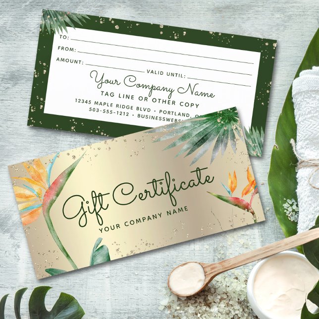 Tropical Floral Script Gold Foil Gift Certificate (Creator Uploaded)