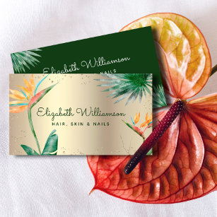 Tropical Floral Script Gold Foil Hair Beauty Salon Business Card