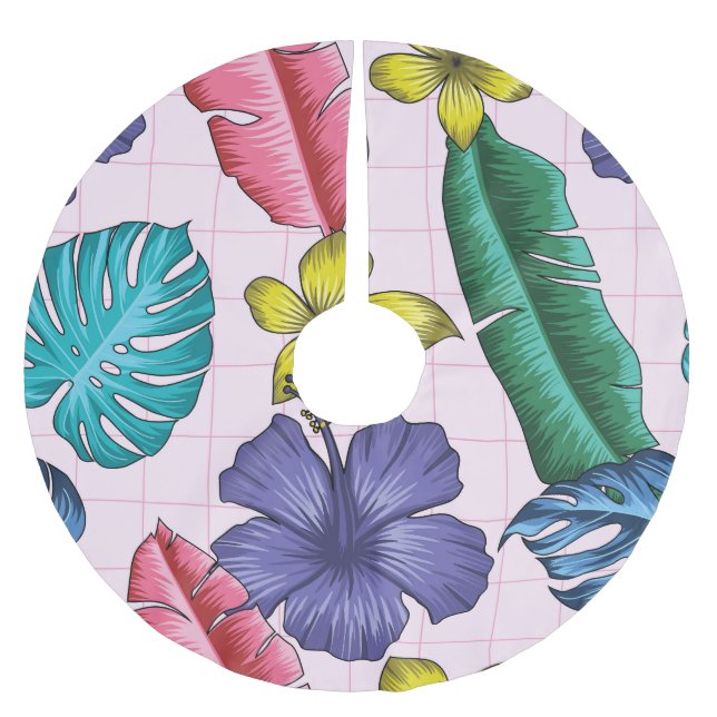 Tropical floral: seamless leaves pattern brushed polyester tree skirt (Front)
