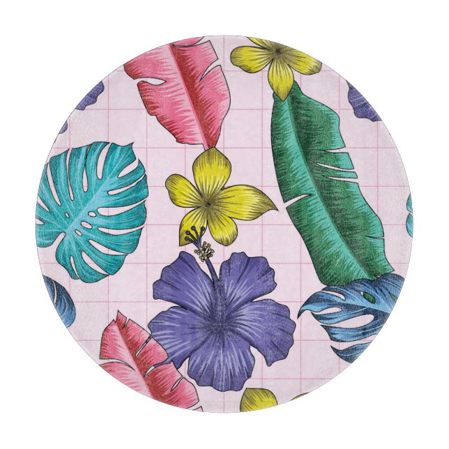 Tropical floral: seamless leaves pattern cutting board (Front)