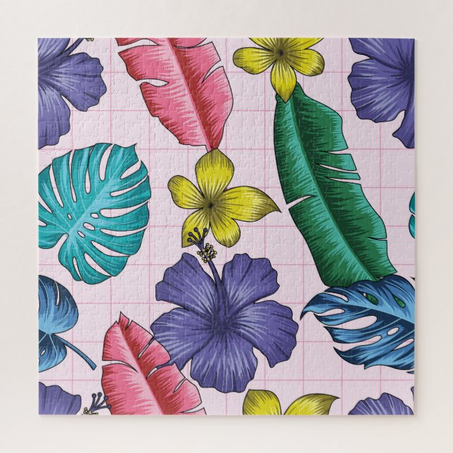 Tropical floral: seamless leaves pattern jigsaw puzzle (Vertical)