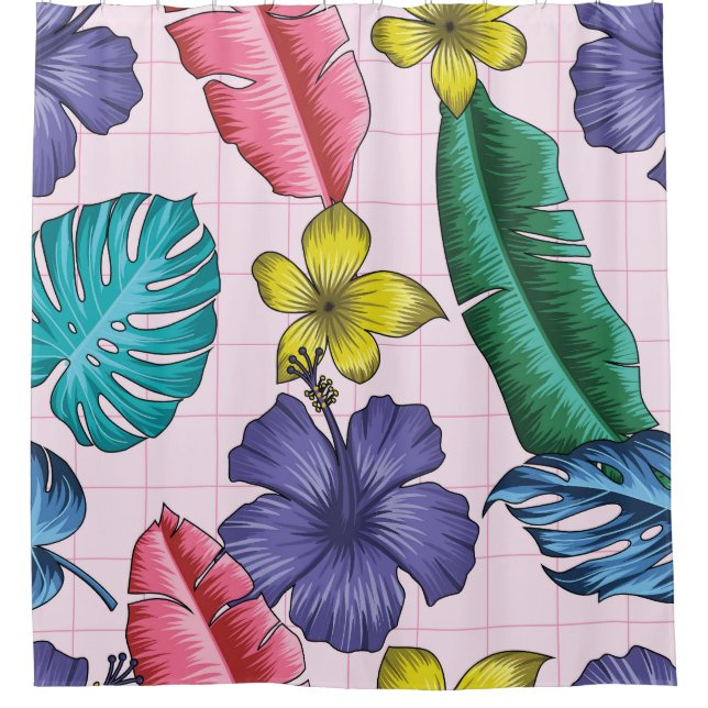 Tropical floral: seamless leaves pattern shower curtain (Front)