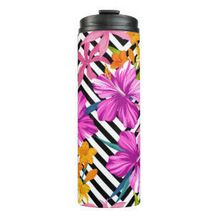 Tropical floral seamless pattern. Hibiscus and pal Thermal Tumbler