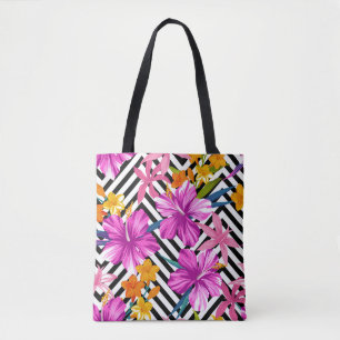 Tropical floral seamless pattern. Hibiscus and pal Tote Bag