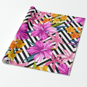 Tropical floral seamless pattern. Hibiscus and pal Wrapping Paper