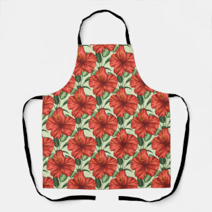 Tropical floral seamless pattern red flowers apron