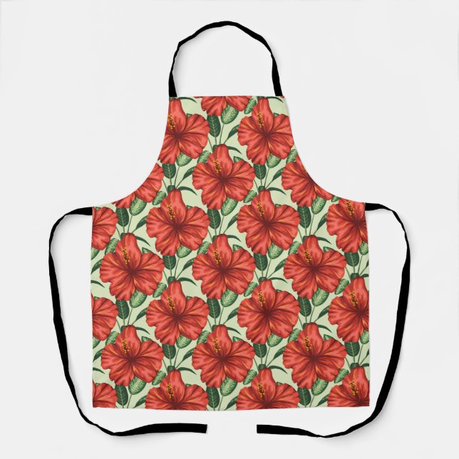 Tropical floral seamless pattern red flowers apron (Front)