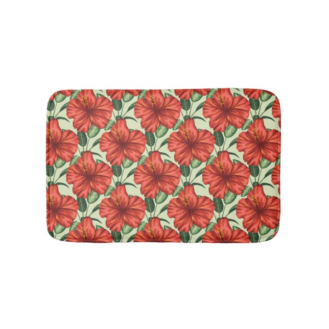 Tropical floral seamless pattern red flowers bath mat (Front)