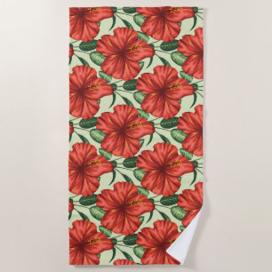 Tropical floral seamless pattern red flowers beach towel