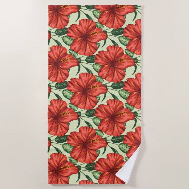 Tropical floral seamless pattern red flowers beach towel (Front)