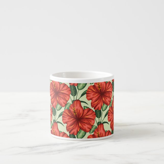 Tropical floral seamless pattern red flowers espresso cup (Front)