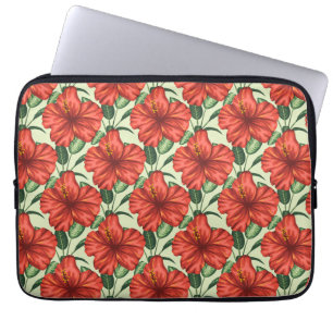 Tropical floral seamless pattern red flowers laptop sleeve